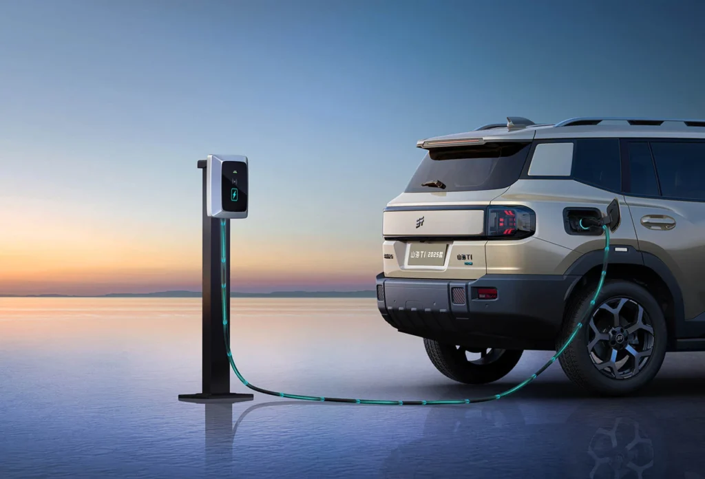 2026 Shanhai T1 rear three-quarter charging view