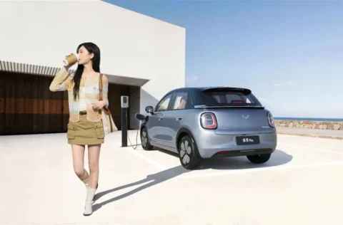 Silver Wuling Bingo Pro parked at a charging point, rear three-quarter view
