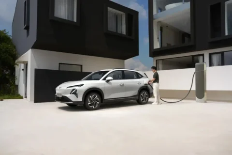 White 2025 Wuling Starlight S electric SUV at a charging point, front three-quarter view